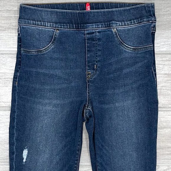 Spanx Distressed Ankle Skinny Jeans in Medium Wash Denim Women’s Size M - Picture 6 of 15